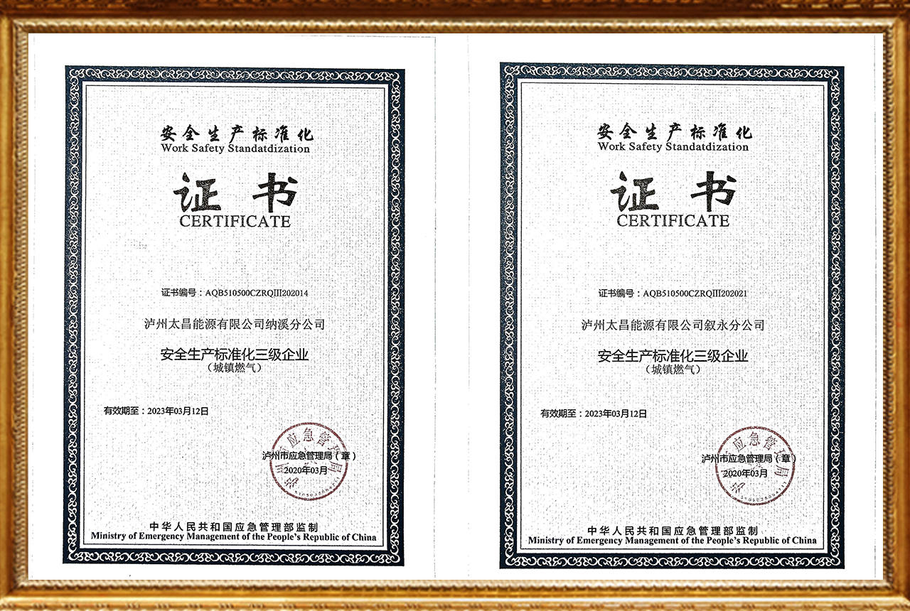 安全生產(chǎn)標(biāo)準(zhǔn)化三級企業(yè)（納溪/敘永）