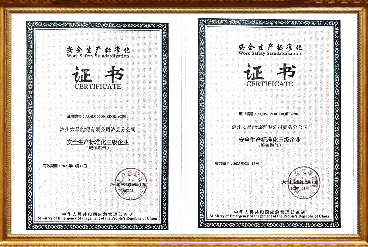 安全生產(chǎn)標(biāo)準(zhǔn)化三級企業(yè)（瀘縣/虎頭）